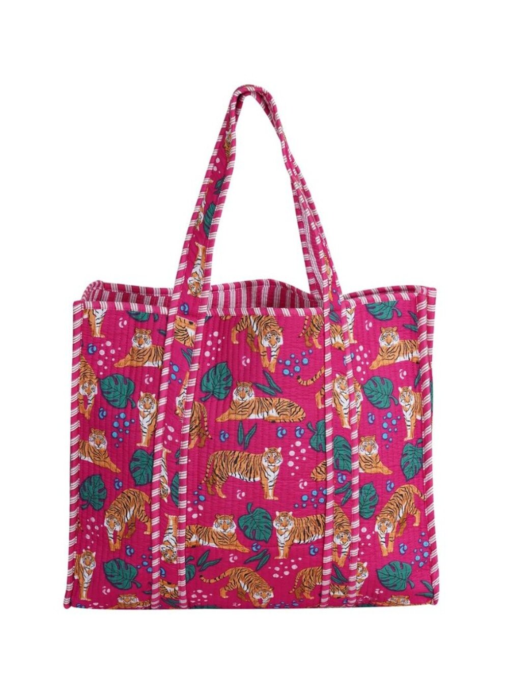 Cotton Floral Block Print Tote Bag Handmade Indian Shoulder Bag, Qiulted Market